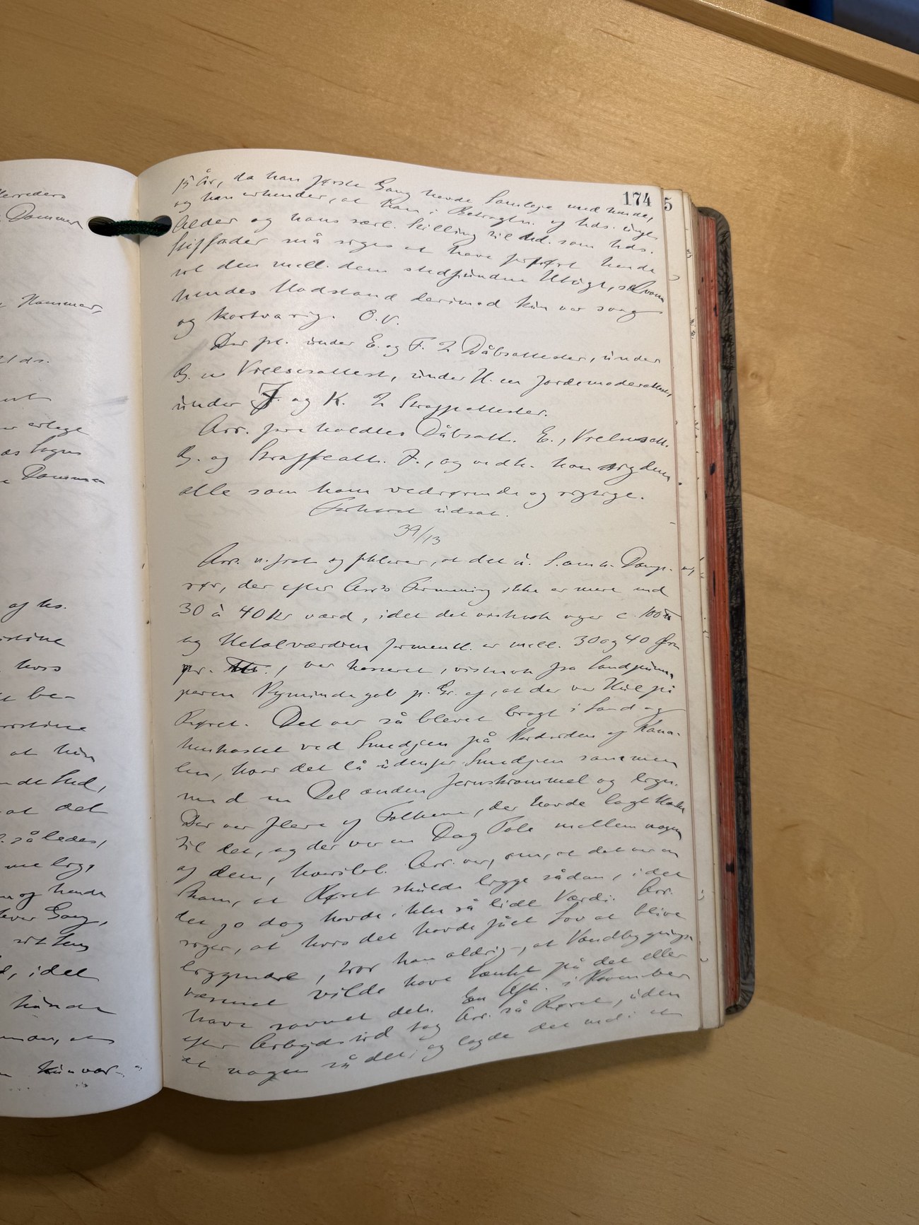 Politiprotokollens side 175 med forhøret af 22. marts 1913, hvor forførelses-erkendelsen står, tætskrevet håndskrift